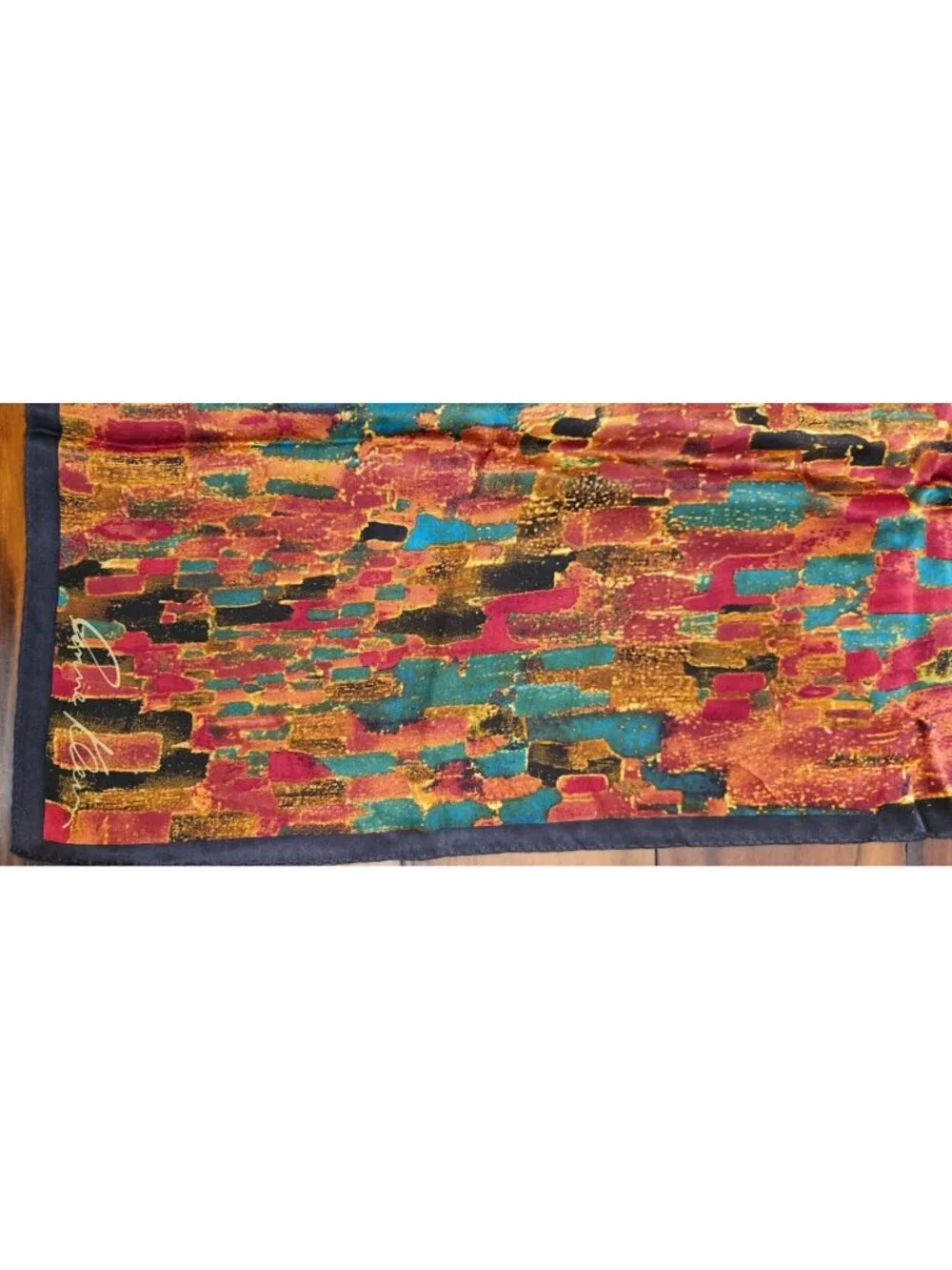 Vintage Anne Klein Silk Scarf 38x35 Abstract Multicolor Signed Square Wrap